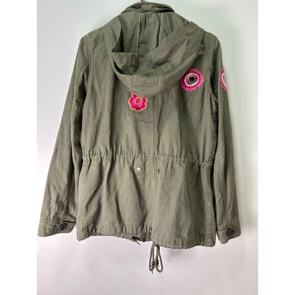 Olive Green Embroidered Floral Military Utility Jacket By Aqua Capsule Rugged - Picture 2 of 11